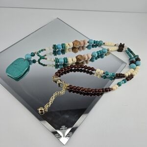 Chico's Turquoise and Brown Beaded Necklace